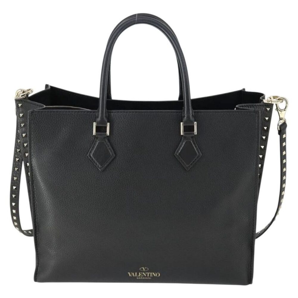 Valentino Garavani Rockstud Open Leather Black Leather Tote Bag Bag